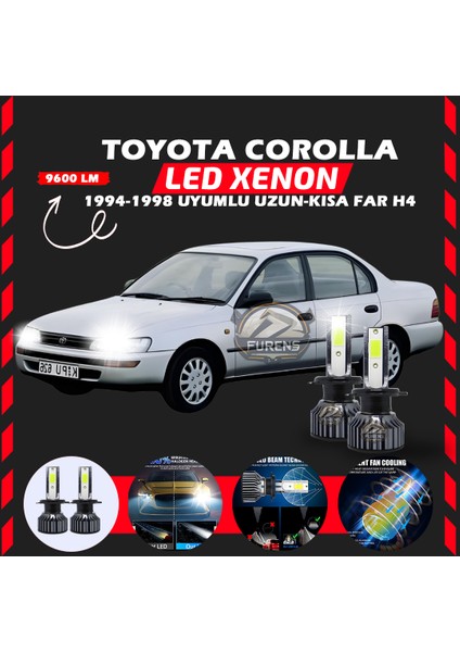 Toyota Corolla Efsane Kasa Uzun Kısa Far Uyumlu Şimşek Etkili LED Xenon Pro Series H4