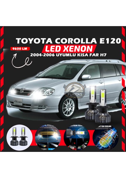 Toyota Corolla E120 2004-2006 Kısa Far Uyumlu Şimşek Etkili LED Xenon Pro Series H7