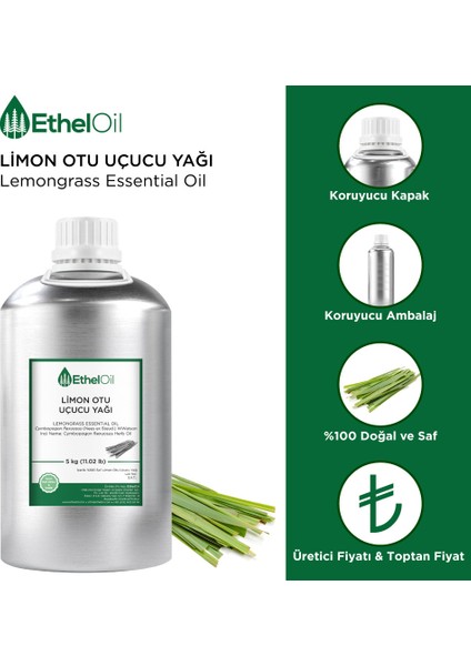 Limon Otu Uçucu Yağı - Etheloil - 5 kg - Saf ve Doğal Uçucu Yağ - Üretici Firma fiyatları