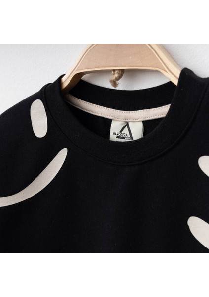 Fırçalı Özel Kumaş Gülücük Baskılı Unitex çocuk takım - Siyah fırsatları