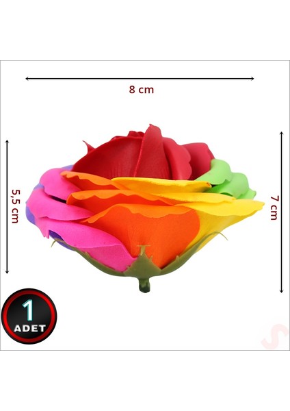 Yapay Çiçek, Gökkuşağı 7 / 8 cm Sabun Gül Kafası - 1 Adet