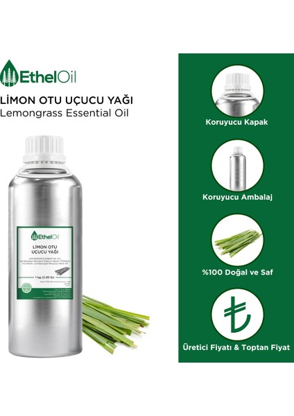 Limon Otu Uçucu Yağı - Etheloil - 1 kg Saf ve Doğal Uçucu Yağ - Üretici Firma