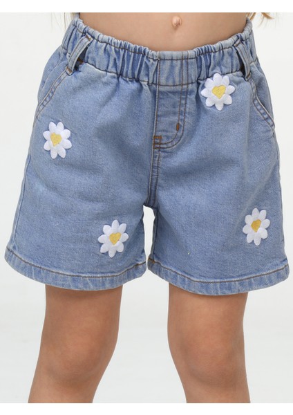 Daisy Nakışlı Kız Çocuk Denim Şort