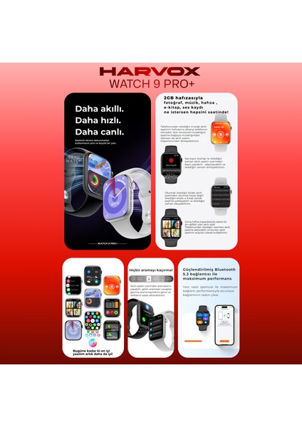 Watch 9 Pro+ Harvox Akıllı Saat Iphone ve Android Tüm Telefonlara Uyumlu