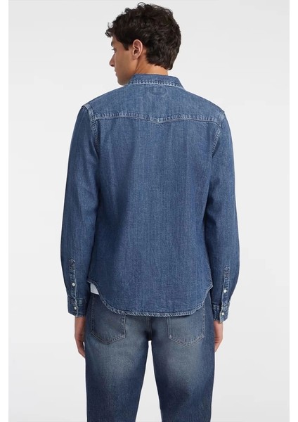 Erkek Mavi Slim Uzun Kol Denim Gömlek modelleri