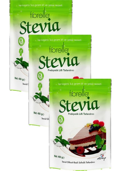 3 Adet Fibrelle Prebiyotik Lifli Stevia Toz Tatlandırıcı 3 x 400 gr