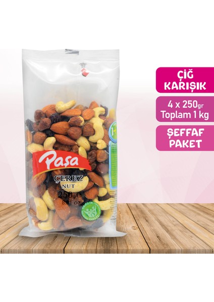 Paşa Kuruyemiş Çiğ Karışık Naturel Kuruyemiş 250 gr x 4 Adet (1 kg Toplam)