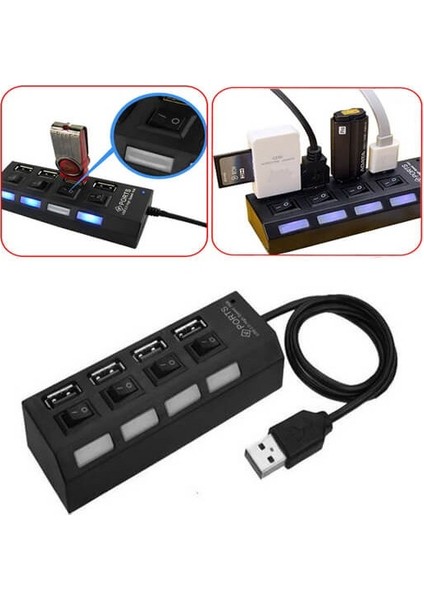 4 Port USB 2.0 Çoklayıcı Çoğaltıcı Hub Anahtarlı Işıklı On Off