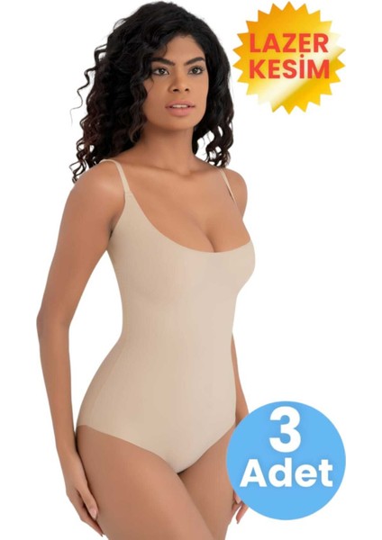Kadın Lazer Kesim Iz Yapmaz Göğüs Destekli Askılı Toparlayıcı Body Slip Korse 3'lü Set fırsatları