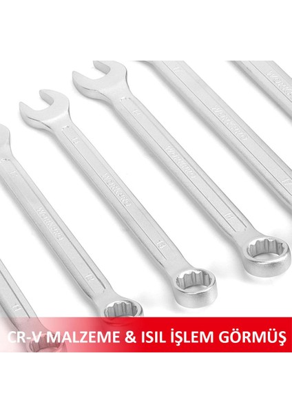 WP202576 6-22 mm 12 Parça Cr-V Profesyonel Kombine Anahtar Takımı + Bez Taşıma Kılıfı