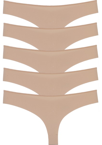 Kadın Tanga Külot Lazer Kesim Esnek Iz Yapmayan 5 Li Paket Polyester Ten