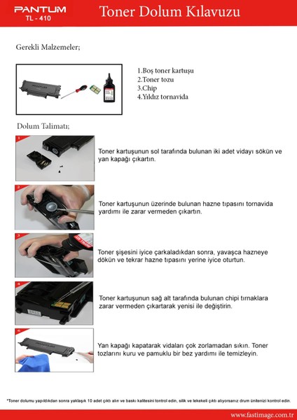 Fast İmage Fast®  Pantum TL410H - TN411H Refill- M6700-M6800- M7200-P3010 1toz+3k Chip Toner Dolum Kiti