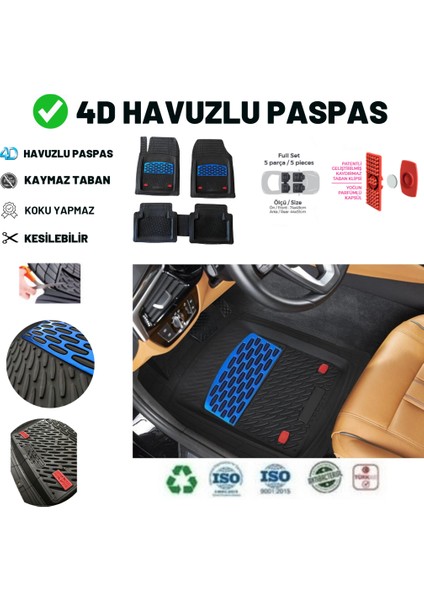 Chevrolet Lacetti Hb 2012 Uyumlu Havuzlu Ünıversal Maxi Paspas Mavi - Siyah