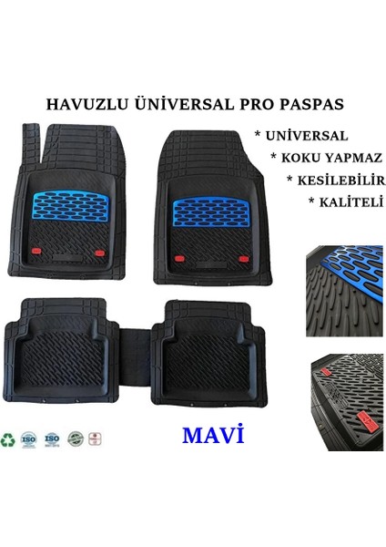 Opel Corsa C 2006 Uyumlu Havuzlu Ünıversal Maxi Paspas Mavi - Siyah