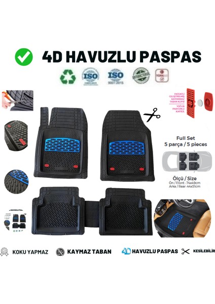 Opel Corsa C 2006 Uyumlu Havuzlu Ünıversal Maxi Paspas Mavi - Siyah