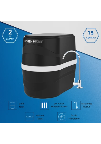 OXYGEN WATER 15 Aşamalı Çelik Tanklı Ph+ Alkali Premium Su Arıtma Cihazı