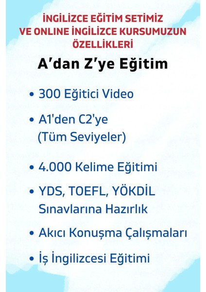 Komple Ingilizce Eğitim Seti 4000 Kelime 300 Video Yds, Yökdil, Toefl, Ielts, LGS, Gramer Kitap Seti