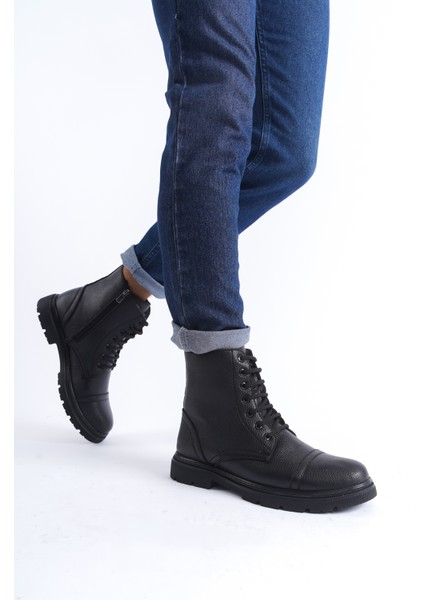 Erkek Siyah Deri Su Geçirmez Bağcıklı Postal Bot modelleri