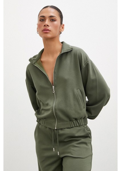 Fermuarlı Sweatshirt Haki