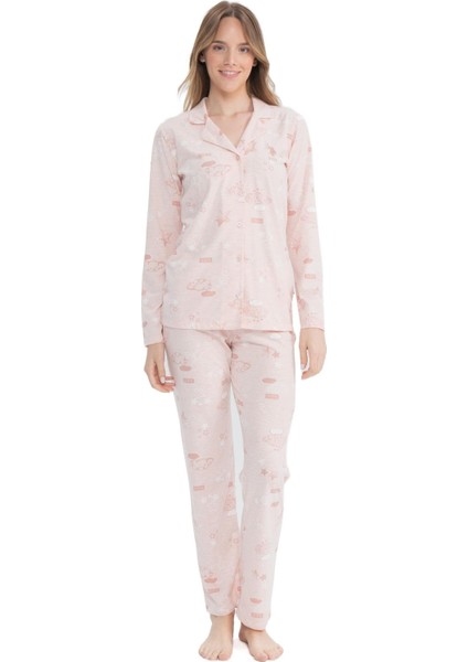 17121 Kadın Boydan Düğmeli Pijama Takımı