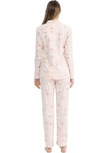 17121 Kadın Boydan Düğmeli Pijama Takımı