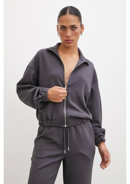 Fermuarlı Sweatshirt Füme
