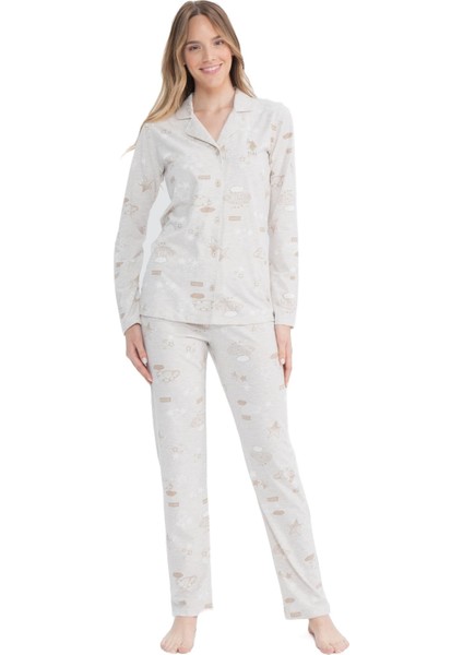 17121 Kadın Boydan Düğmeli Pijama Takımı