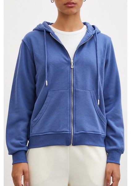 Fermuarlı Kapüşonlu Sweatshirt Mavi fiyatları