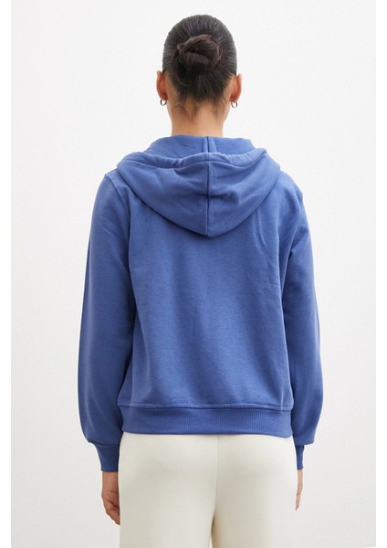 Fermuarlı Kapüşonlu Sweatshirt Mavi fırsatları