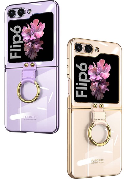 Galaxy Z Flip 6 Kılıf Zore Yüzüklü Kıpta Kapak-Gold