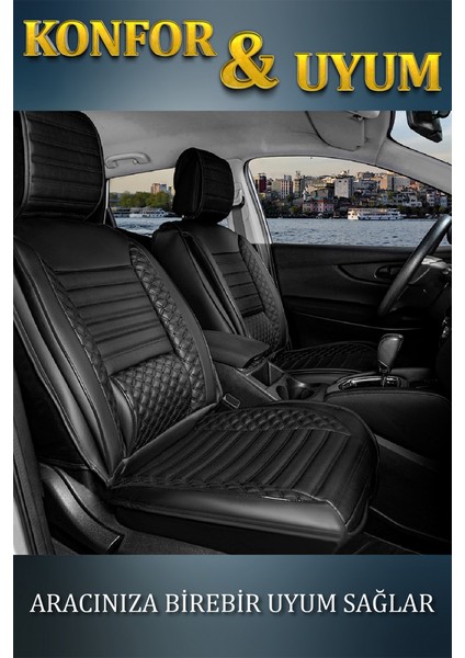 fiat Egea Sedan Lüx Deri Oto Koltuk Kılıfı Ön Arka Takım Elit Serisi Tam Siyah