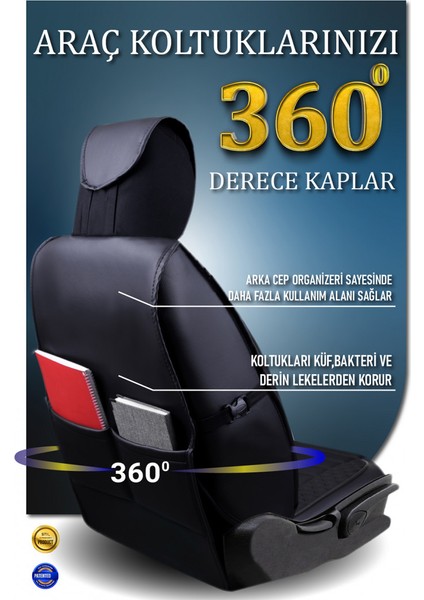 peugeot 306 Lüx Deri Oto Koltuk Kılıfı Ön Arka Takım Elit Serisi Tam Siyah