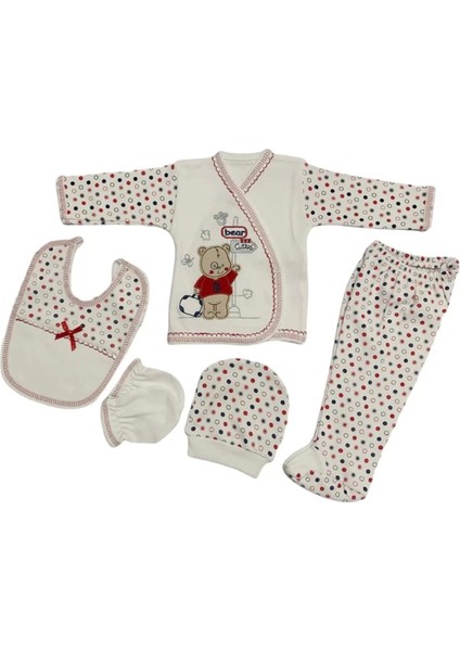 O Bebe 5li Hastane Çıkışı Yeni Doğan Zıbın Set Çantalı Ayı Kırmızı