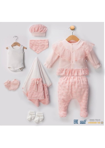 Dantel Işlemeli Kabartmalı 10 Parça Kız Bebek Hastane Çıkışı Kutulu %100 Pamuk