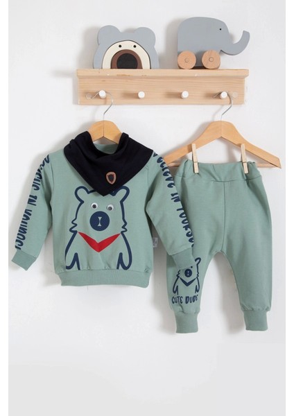 Oynar Gözlü Fularlı 3'lü Erkek Bebek Takımı