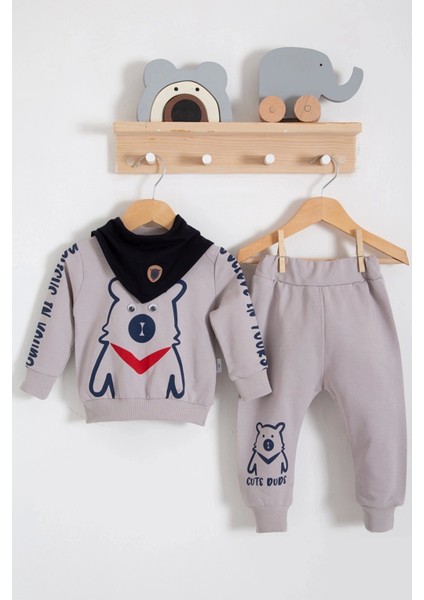 Oynar Gözlü Fularlı 3'lü Erkek Bebek Takımı
