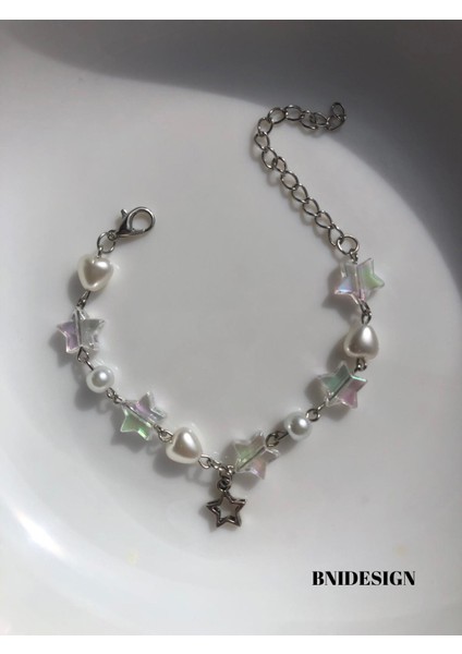 Bright Girl Fairycore Y2K Coquette Pinterest Tarzı Inci Yıldız Hologramlı Kadın Bileklik