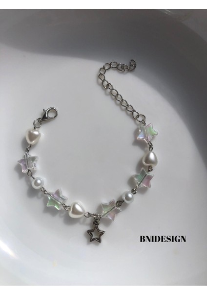 Bright Girl Fairycore Y2K Coquette Pinterest Tarzı Inci Yıldız Hologramlı Kadın Bileklik modelleri