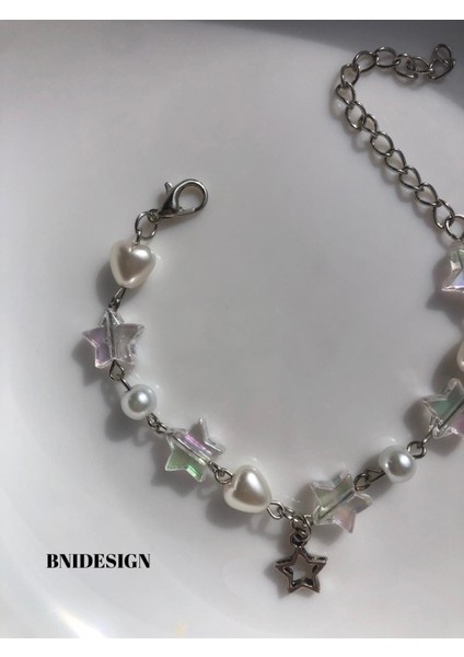 Bright Girl Fairycore Y2K Coquette Pinterest Tarzı Inci Yıldız Hologramlı Kadın Bileklik fırsatları