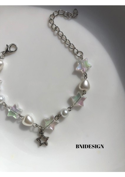 Bright Girl Fairycore Y2K Coquette Pinterest Tarzı Inci Yıldız Hologramlı Kadın Bileklik indirimleri