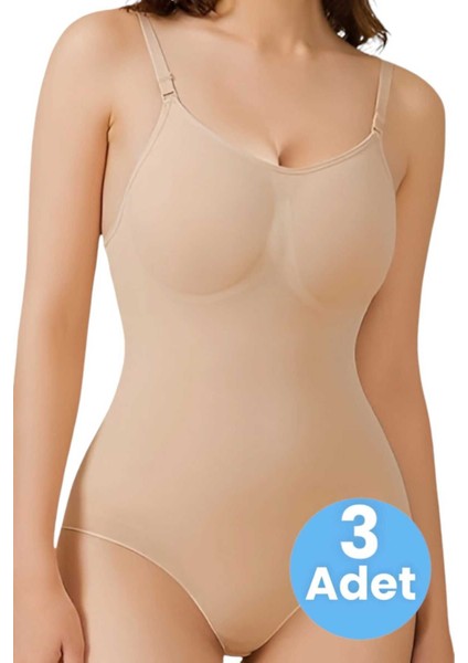 Kadın Dikişsiz Toparlayıcı Çıtçıtlı Ip Askılı Slip Body Korse 3'lü Set