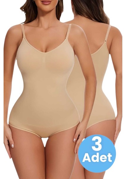 Kadın Dikişsiz Toparlayıcı Çıtçıtlı Ip Askılı Slip Body Korse 3'lü Set