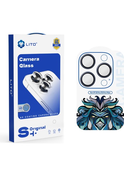 S+ Anti-Reflective Apple iPhone 15 Pro/15 Pro Max Kamera Koruyucu Blue Titanium