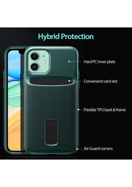 iPhone 11 Kılıf,wallet Armor-Pine Green