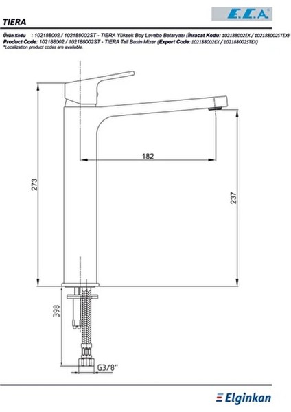 Eca Tiera 102188002C1 Yüksek Tip Lavabo Bataryası Mat Siyah