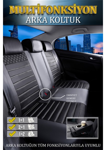 honda Accord Lüx Deri Oto Koltuk Kılıfı Ön Arka Takım Elit Serisi Siyah Beyaz