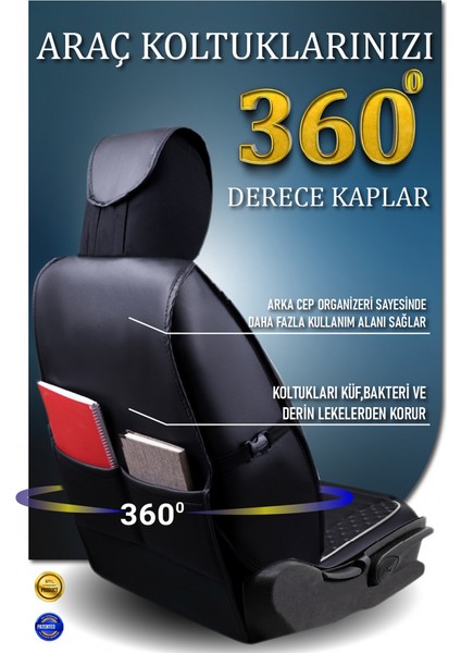 seat Leon Lüx Deri Oto Koltuk Kılıfı Ön Arka Takım Elit Serisi Siyah Beyaz