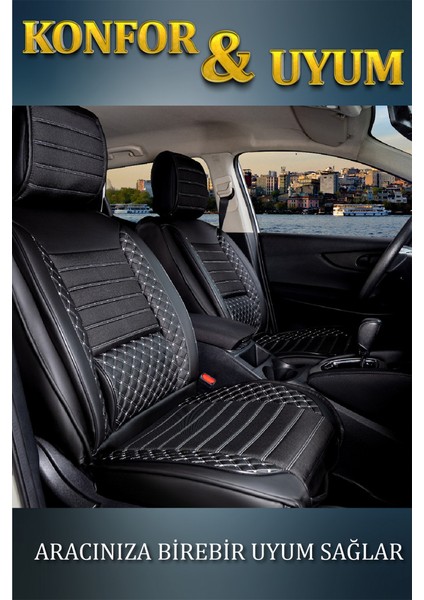 suzuki Swift Lüx Deri Oto Koltuk Kılıfı Ön Arka Takım Elit Serisi Siyah Beyaz