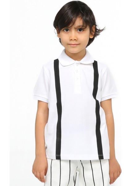 Beyaz Çizgi Desenli Polo T-Shirt fiyatları