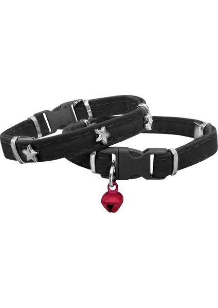 Kadife Kedi Boyun Tasması Yıldızlı 20-32 cm Siyah